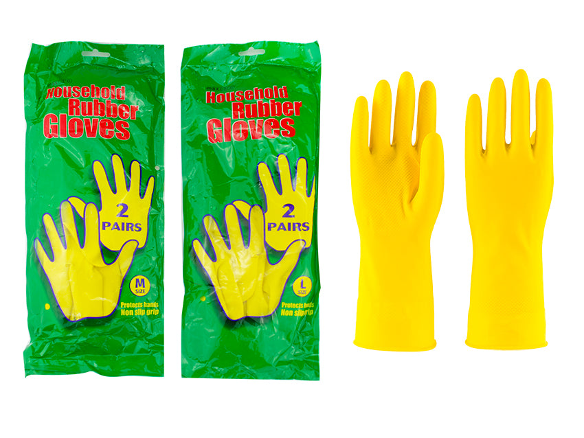 Yellow Rubber Kitchen Gloves 2 pairs Pack